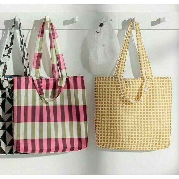 2 IKEA Skynke Reusable Shopping Bags Handles Pouch Plaid Polka Dot Sustainable - Picture 2 of 8